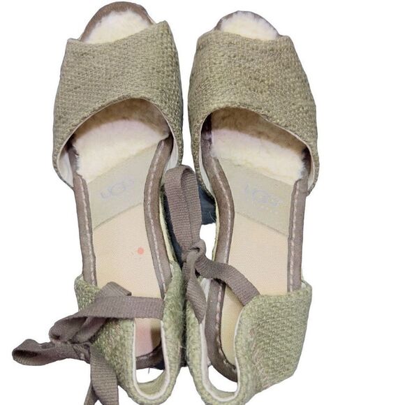 UGG Brianda Military Green Espadrille Cotton Sheepskin Wedge Sandals UGG Shoes T - Picture 2 of 9